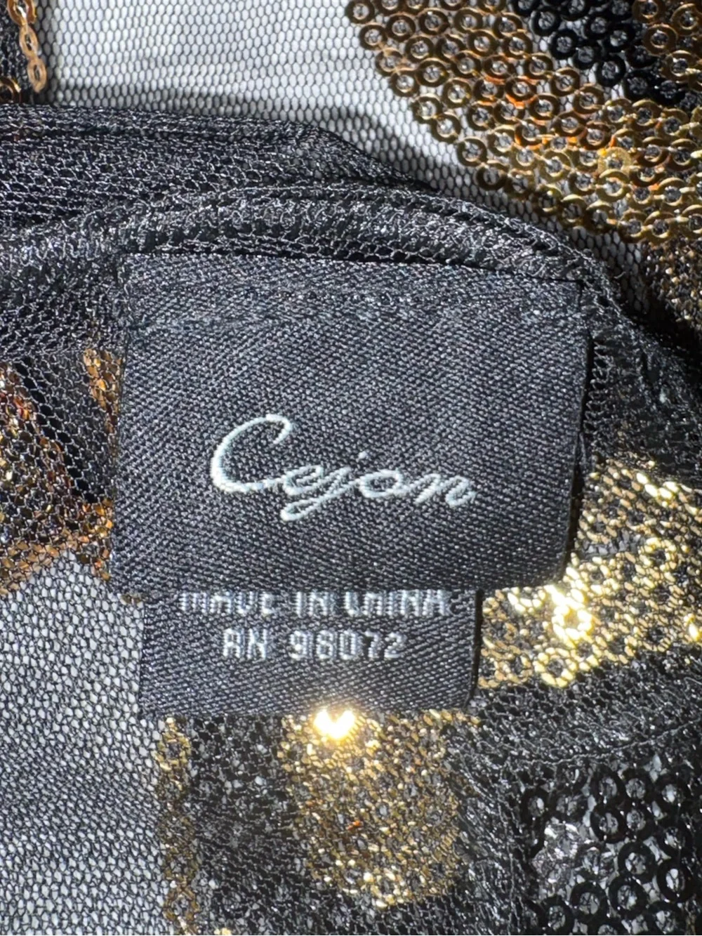 Cejon Black and Gold Sequin Swirl Scarf